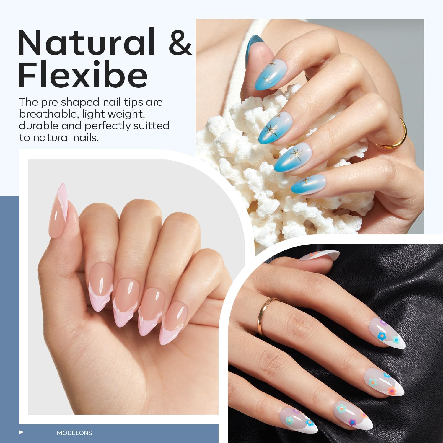 Modelones Gel X Nail Kit - Medium Almond Gel Nails & 216pcs Press On Acrylic Tips - 9-in-1 Glue & UV Lamp - Image 4