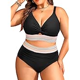 Daci Plus Size Two Piece Swimsuits - High Waisted Bikini for Women Tummy Control Bathing Suits Knot Twist Swimwear 2025