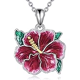 YAFEINI Hibiscus Necklace 925 Sterling Silver Hibiscus Flower Pendant Necklace Jewelry Gifts for Women