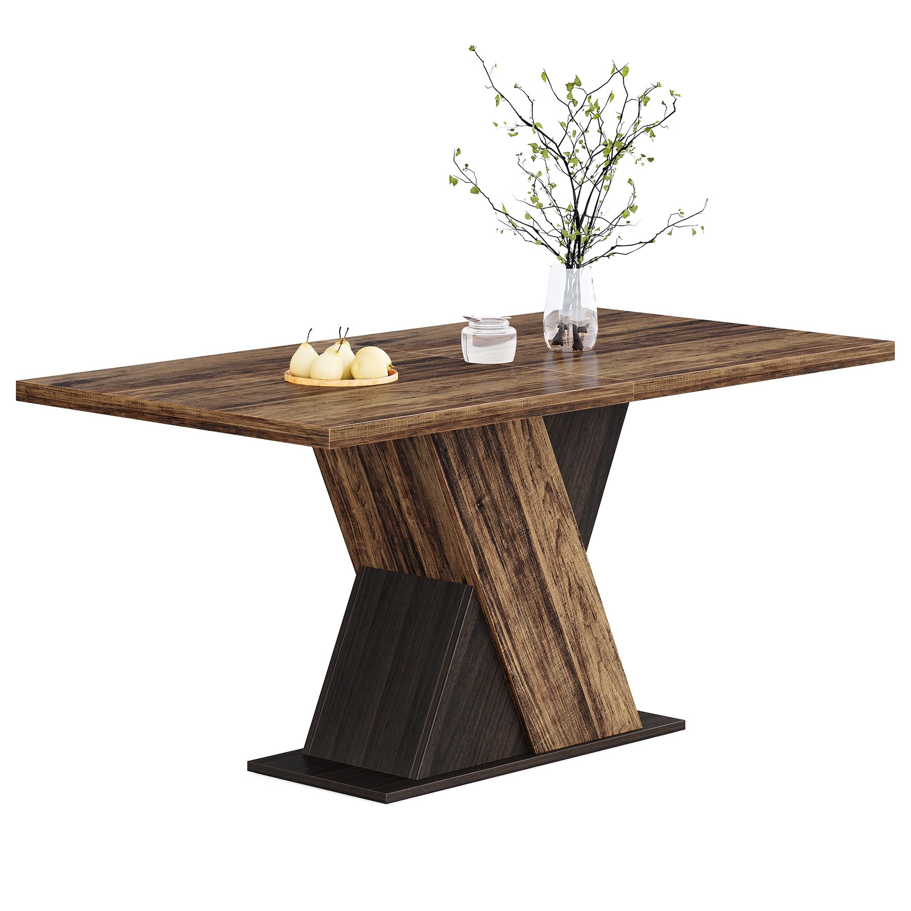 Photo 1 of ***POSSIBLE PARTIAL SET/ UNKNOWN MISSING PIECES OIR DAMAGES**** LITTLE TREE 55-Inch Dining Table for 6, Wooden Rectangle Kitchen Table, Large Dining Room Tables, Industrial Dinner Table with Heavy Duty Pedestal, Rustic Brown