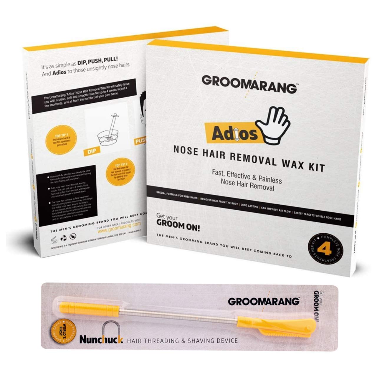 Groomarang Nose Hair Wax | Nose Waxing For Men & Women | Includes Nose Waxing Kit + Hair Threading Shaving Device For Beard Eyebrow Shaping