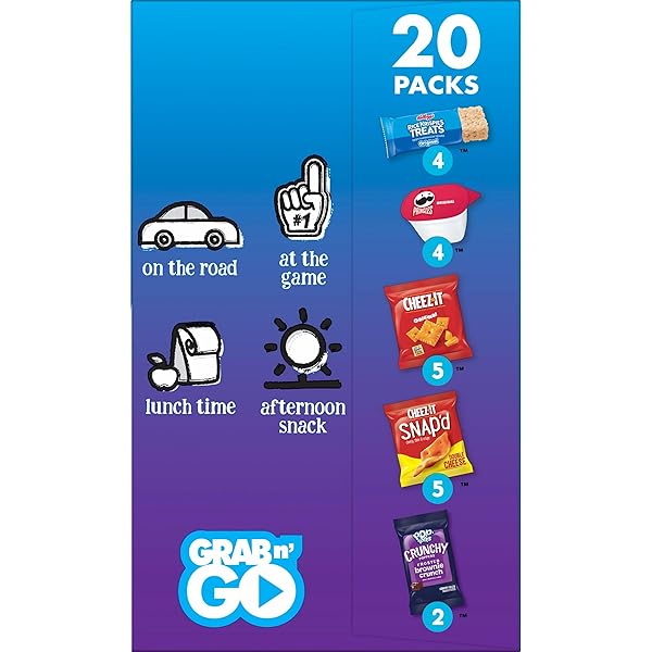 CHEEZ-IT, RICE KRISPIES TREATS, PRINGLES, CHEEZ-IT SNAP’D, POP-TARTS CRUNCHY POPPERS, KIDS SNACKS, SWEET AND SALTY VARIETY PACK (20 PACKS)