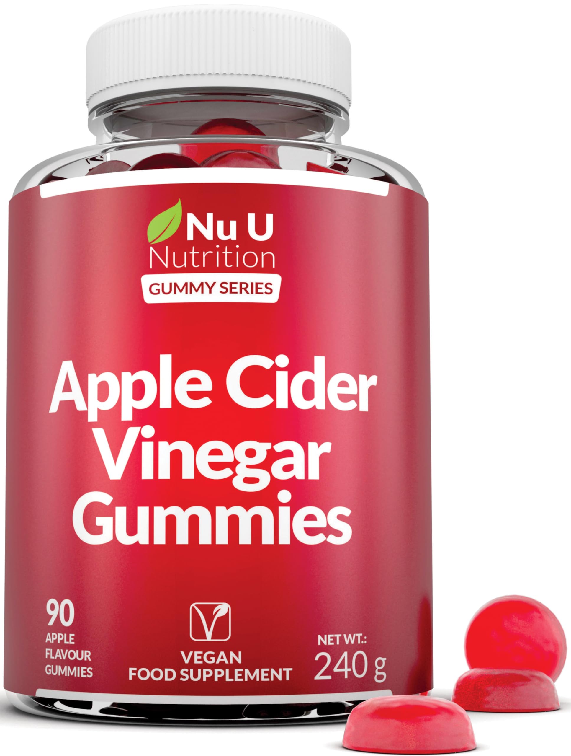 Apple Cider Vinegar Gummies with the Mother 1000mg - 90 Vegan ACV Gummies with Vitamin C, B12, B6, Folic Acid, Pomegranate & Beetroot - Gelatine Free - Made in the UK - Nu U Nutrition