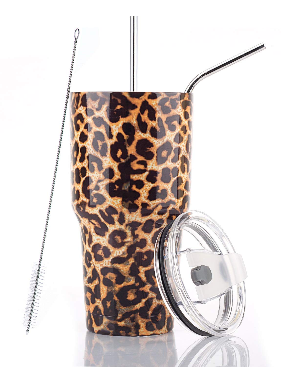 thumbnail image 2 of Cirkul 30oz Travel StrawSip Double-Wall Insulated Stainless Steel Tumbler With Handle, Black Leopard 2 of 12