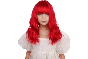 DUDUWIG Kids Red Wig Girls Short Red Wavy Curly Wigs Children Red Wig with Air Bangs Synthetic Cosplay Hair Wig