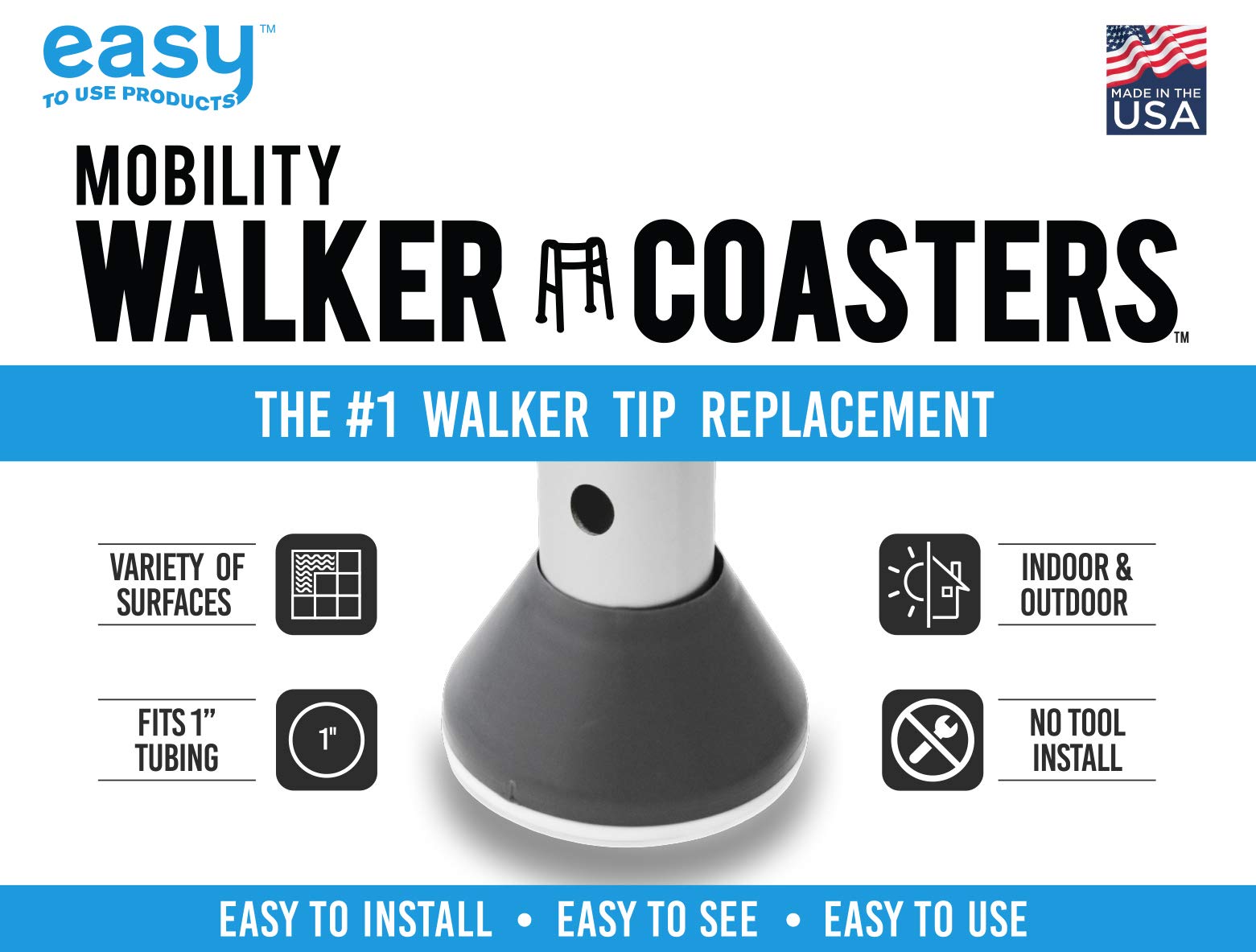 Easy To Use Products | Walker Coasters | Longer Lasting More Durable Tennis Ball Alternative | Glides Easily Over Hard Surfaces | 2 Count | Storm Gray