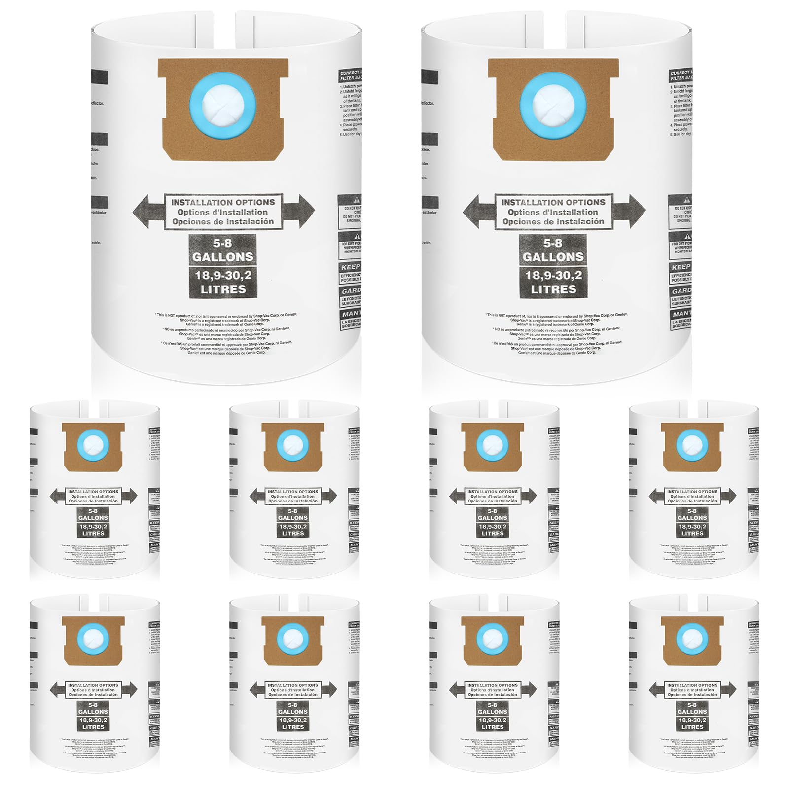 Photo 1 of 10PCS Replacement Vacuum Fiter Bags for Shop Vac Bags 5-8 gallon 90661 9066100 9066133 Dust Wet Dry Vac Dust Collection Bags for CRAFTSMAN 5-8 Gallon Wet Dry Vacuum