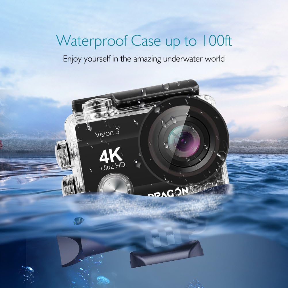 Dragon Touch 4K Action Camera 16MP Vision 3 Underwater Waterproof Camera PC Webcam 170° Wide Angle WiFi Sports Cam with Remote 2 Batteries and Mounting Accessories Kit : Camera & Photo