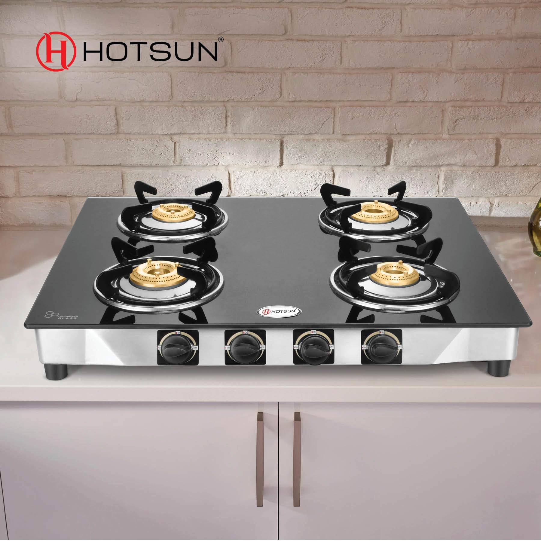 Hotsun Jupiter INOX Toughened Glass 4 Burner Gas Stove