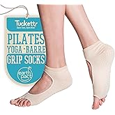 Tucketts Toeless Pilates Socks with Grips for Women, Non-Slip Barre Yoga Socks with Grips, Nude, Sizes 5-13, 1 Pair