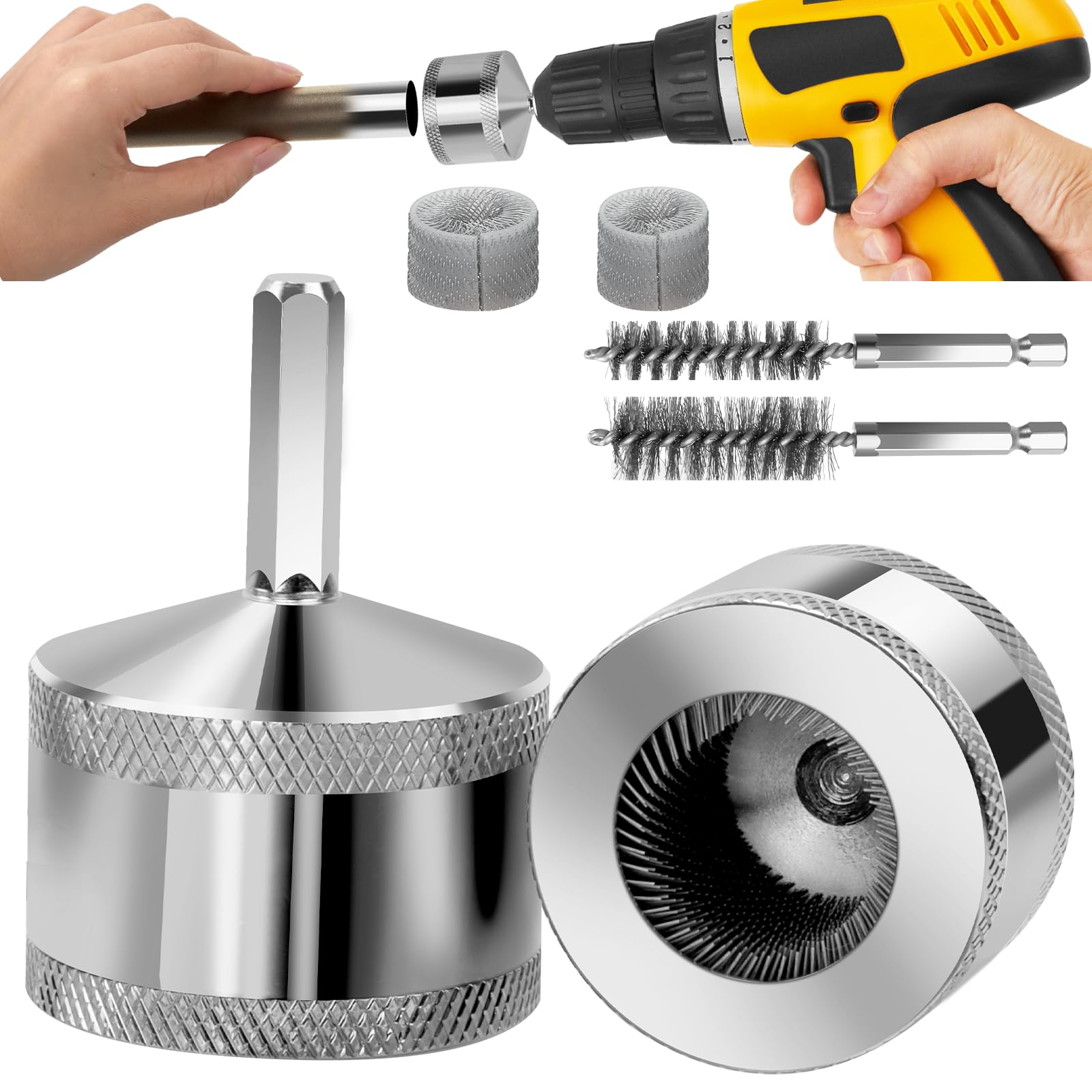 Photo 1 of 1/2" 3/4" Metal Copper Pipe Cleaner Set - with Replaceable Blades, Tube Cleaning Brush for Power Drill, Removing Stains and Paint from Copper Pipes and Various Metal Pipes