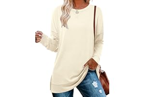 BETTE BOUTIK Women's Drop Long Sleeve Sweatshirts Casual Crewneck Tunic Tops Sweartshirts With Side Slits S-3XL