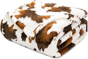 GEULAY Fleece Blanket for Kids Boys Girls Soft Cow Print Throw Blanket Brown and White Cozy Cute Blanket Gifts Decor for Birthday