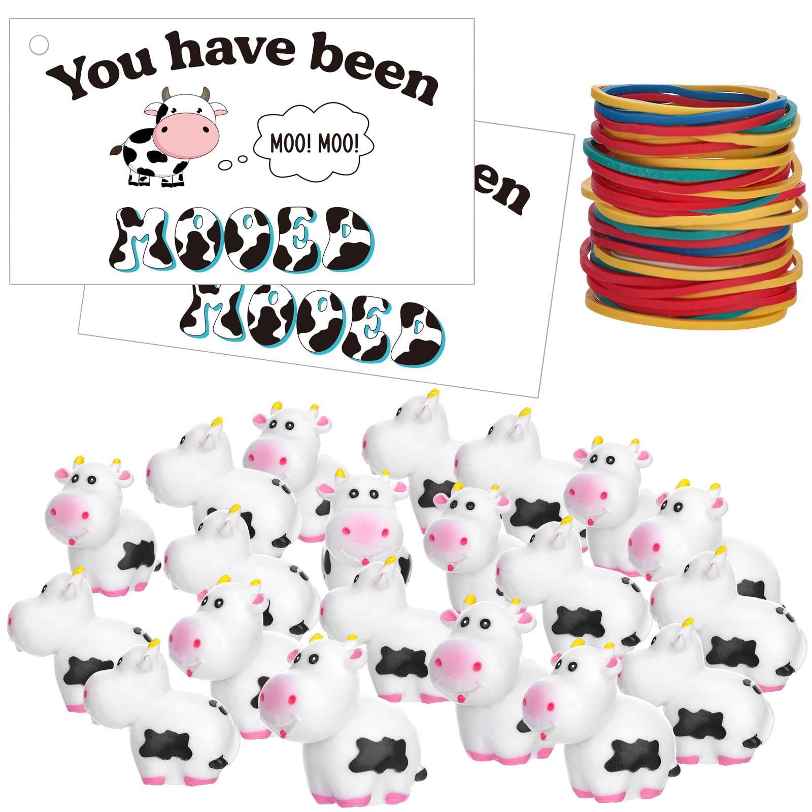 Photo 1 of Marsui 60 Pcs You Have Been Mooed Card Kits Includes 20 Moo Moo Card 20 Mini Resin Cows 20 Elastic Rubber Bands for Cruising Carnival Party SUV Car Game Rewards