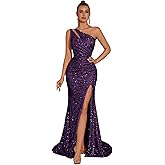 Evening Gowns Formal Dresses for Women Cocktail Party Sequin Tulle Sexy One Shoulder Floor Length Prom Wedding Guest Dress
