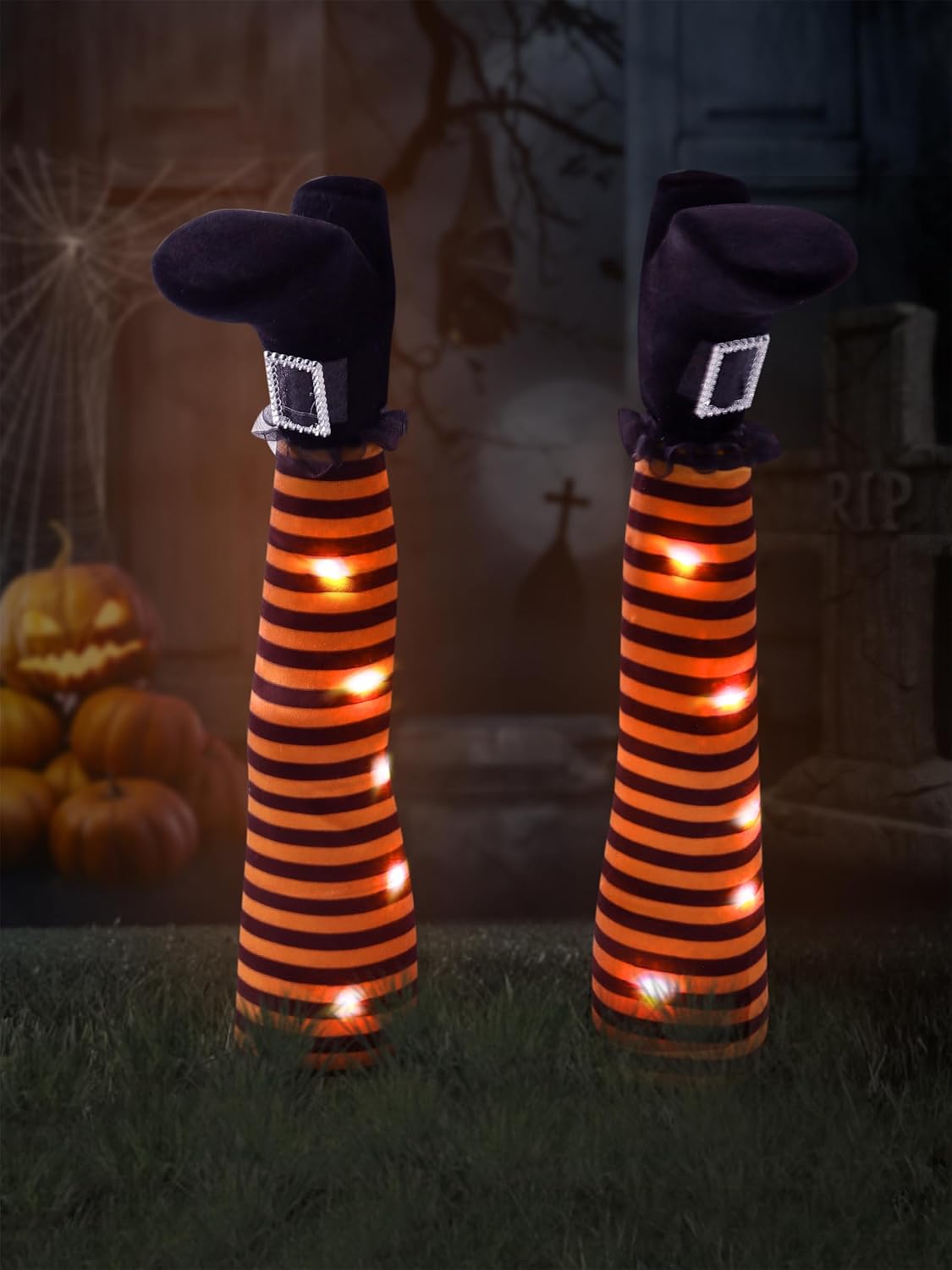 Decorative Garden Stakes - wlflash Halloween Witches Legs Decor Leg Yard Stakes Stake Wreaths Feet Door Crashing Garden Party Porch Wicked Hanging House Foot Outdoor Decorations(Orange)