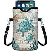 IRADA Neoprene Cell Phone Sleeve Pouch Case Bag with Crossbody Strap Neck Lanyard for Women Men 7.6 X 4.3 Inches-Sea Turtle Shockproof Universal Phone Bag