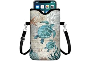 IRADA Neoprene Cell Phone Sleeve Pouch Case Bag with Crossbody Strap Neck Lanyard for Women Men 7.6 X 4.3 Inches-Sea Turtle Shockproof Universal Phone Bag