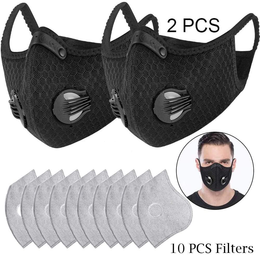 OUBA 10 PCS PM2.5 Activated Carbon Filters, 2 Free Anti Pollution Face Breathable Protective Anti-dust for Running Cycling Outdoor Activities