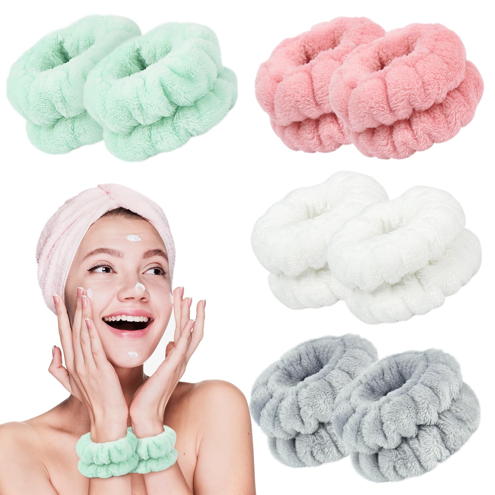 Wrist Bands for Face Washing, 8Pcs Skincare Face Wash Wristbands Microfibre Absorbent Wrist Towels Wash Bands for Makeup, Spa Cleansing Cuffs to Keep Liquid from Spilling Down Arms