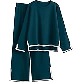 Aokivvy Womens 2 Piece Outfits Long Sleeve Knit Sweater Sets Knit Pullover Tops Wide Leg Pants Lounge Sets Tracksuits(Green,XL)