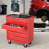 DURHAND 5-Drawer Lockable Tool Storage Cabinet with Wheels Red 69x33x75 cm view 2