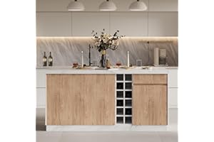 homary 72'' Kitchen Island with Storage Japandi Style White Island Table with Wine Rack & Built-in LED Light