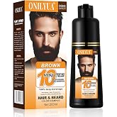 Men's Beard Dye 3 in 1, Brown Beard Hair Dye Shampoo for 100% Root Touch Up | Gray Hair Coverage, Simpler Hair Color for Men, Champu Para Canas, Long Lasting Hair Dye Shampoo for Beard &amp; Mustache, 200 ml