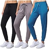 Real Essentials 3 Pack: Womens Dry-Fit Active Athletic Joggers Yoga Lounge Pants - Drawstring (Available in Plus Size)