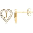 Anoup Heart Initial Stud Earrings - Gifts for Girls, Sterling Silver Post 14K Gold Plated All Over Hypoallergenic | CZ Simulated Diamond Stud Earrings | Birthday Gifts for Kids Toddlers Daughter