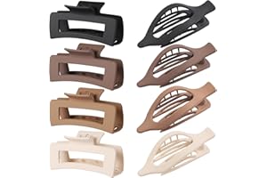 CHANDAT Hair Clips for Women 4.3 Inch Large Hair Claw Clips 8 pcs Square Claw Clips & Flat Hair Clips for Thick or Thin Hair French Concord Hair Barrettes Alligator Hair Accessories for Women (Brown)