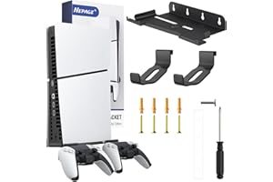 NEPAGZ Benazcap Wall Mount Kit for PS5 Slim 2023 (Disc and Digital Edition), Wall Mount Stand with 2 Removable Controller Holder, Upgraded Floating PS5 Wall Mount with Screw Fixing