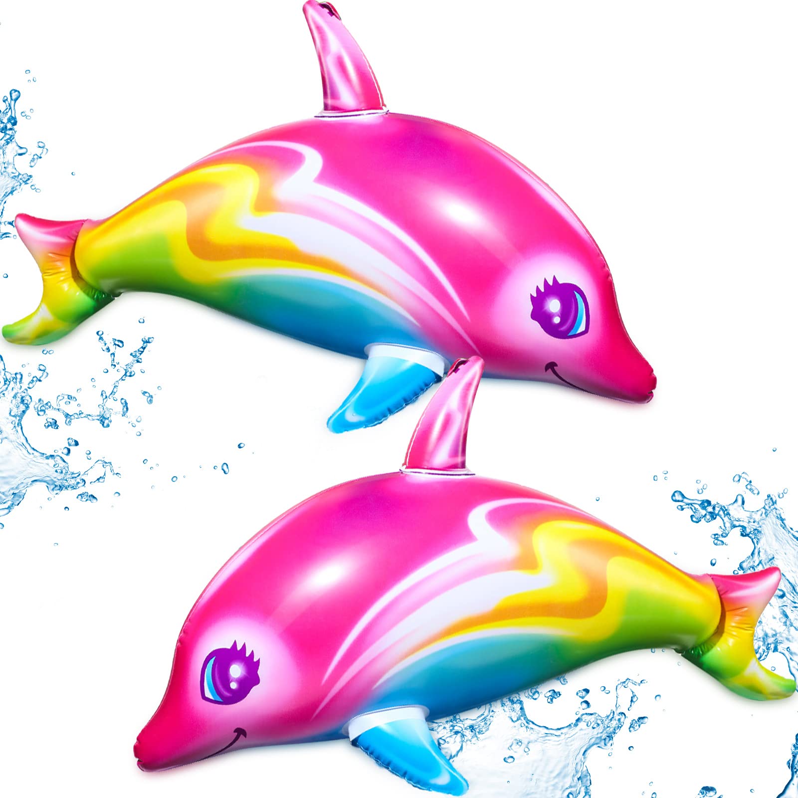 Photo 1 of Dolphin Rainbow Inflatable Pool Toy 36 Inch Colorful Pink Poolside Aquatic Themed Decor Inflate Pool Beach Birthday Party Decoration (2)