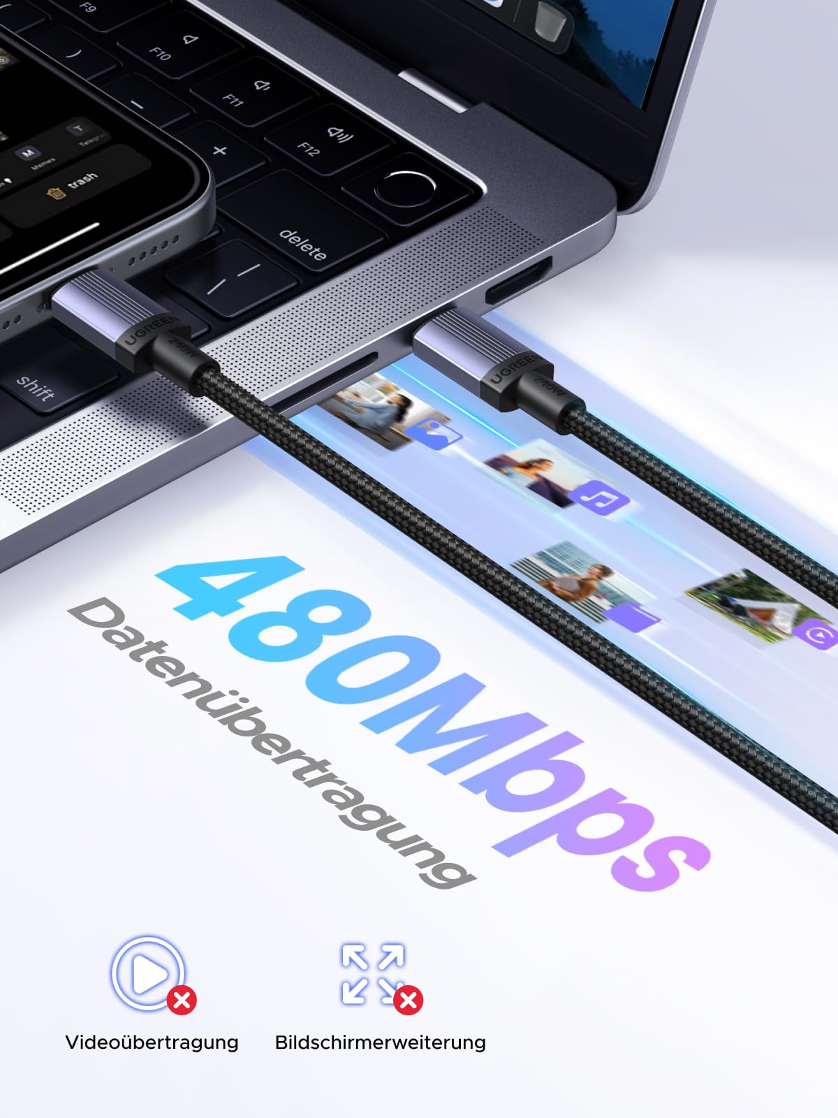 UGREEN USB C Kabel 240W Ladekabel USB-C PD 3.1 Schnellladekabel PPS USB C auf USB C Kabel für iPhone 17/Air/16/15 Serie, MacBook Pro/Air, iPad Pro, Galaxy S25, Pixel, XPS, Steam Deck usw（2M 2 Stück 7