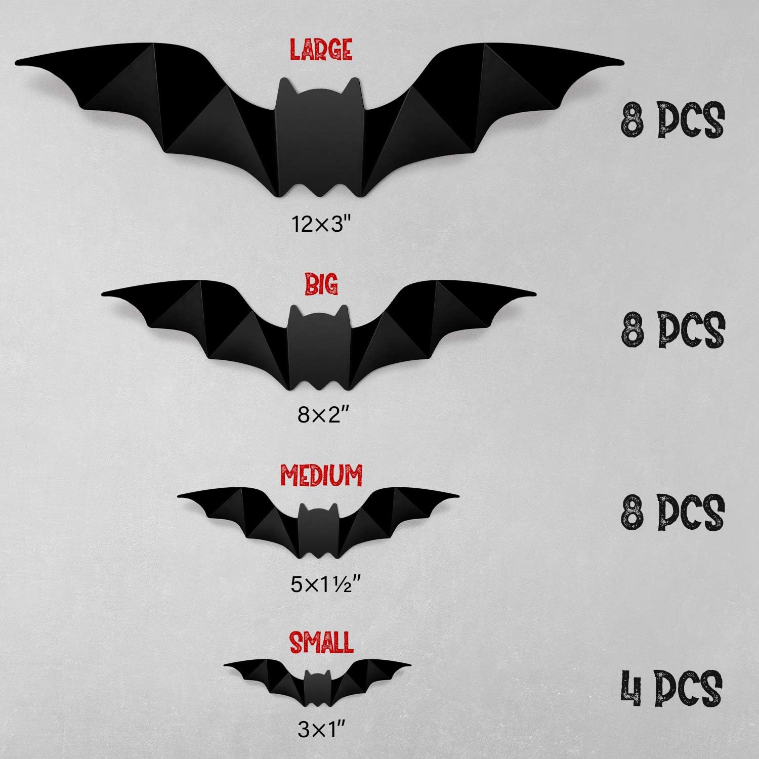 Halloween 3D Bats Decoration, 4 Sizes Realistic PVC Scary Bats Window Decal Wall Stickers for DIY Home Bathroom Indoor Decoration Party Supplies: Kitchen & Dining