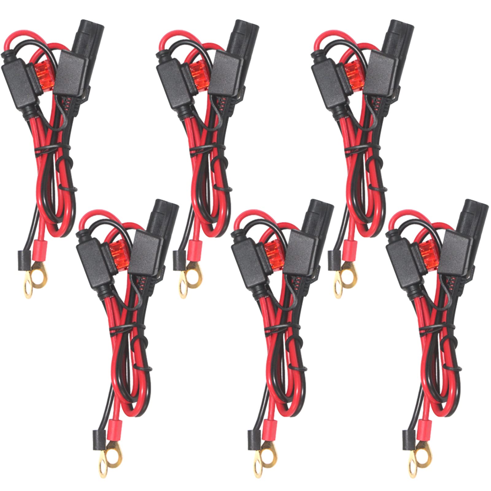 Photo 1 of [ 6 PACK] Sae to O Ring Terminal Harness 2FT - Sae Eyelet Ring Terminal Cable 16awg Motorcycle Battery Trickle Charger Extension Cord with Sae Battery Terminal Quick Connect Disconnect Connector