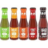 Taco Bill Sauce Assortment, 5 Pack: Mild sauce, Hot, Verde, Diablo, and Fire Sauce Taco Sauce Condiment Seasoning for Tacos Chips Quesadilla Burritos, 7.5 Ounces Each