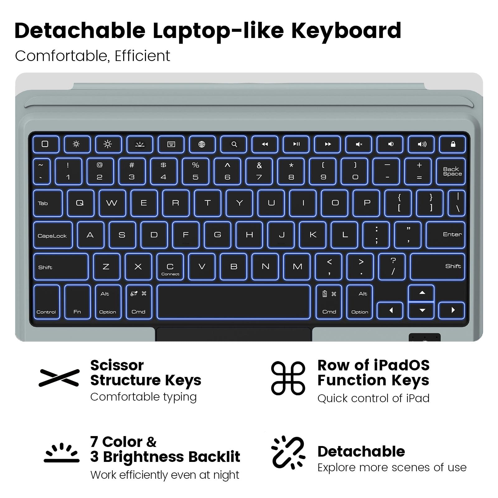 Nillkin iPad A16 (11th Gen) / 10th Gen Case with Detachable Keyboard, Magic Trackpad, 7-Color Backlit, Portrait/Landscape Modes, Rugged Keyboard Case for iPad 11th / 10th Generation (2025/2022), Black