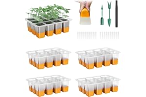 YJXFON 5 Pack Seed Starter Tray with Flexible Pop-Out Cells, 60 Cells Reusable Seedling Starter Trays for Indoor Greenhouse Gardening(Orange)