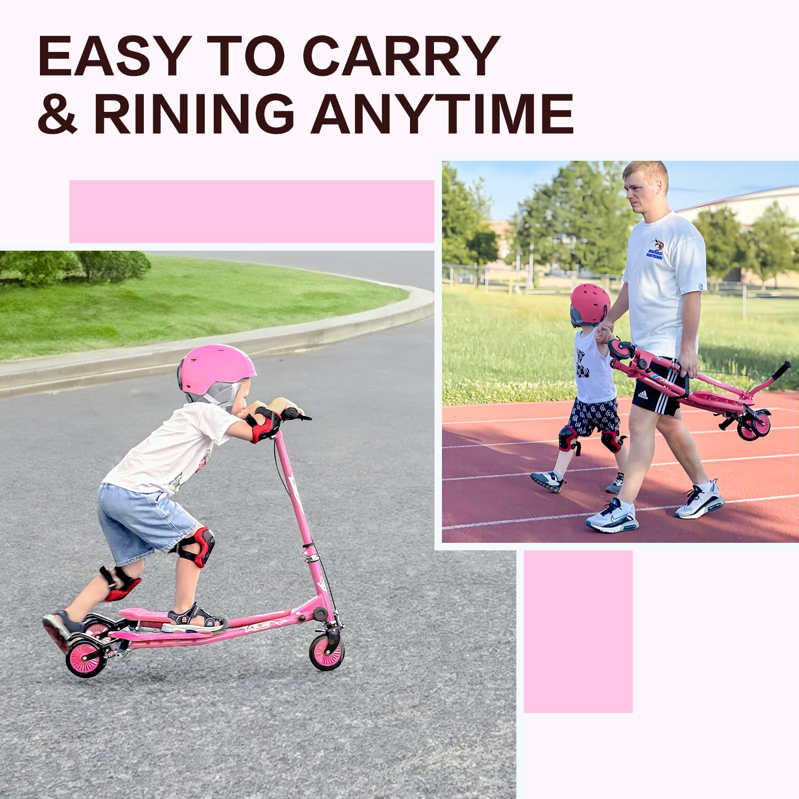 Kids Swing Scooter, 3 Wheels Drifting Scooter/Wiggle Scooters with Adjustable Height & Foldable for Boys/Girl/Ages 5-12 Years