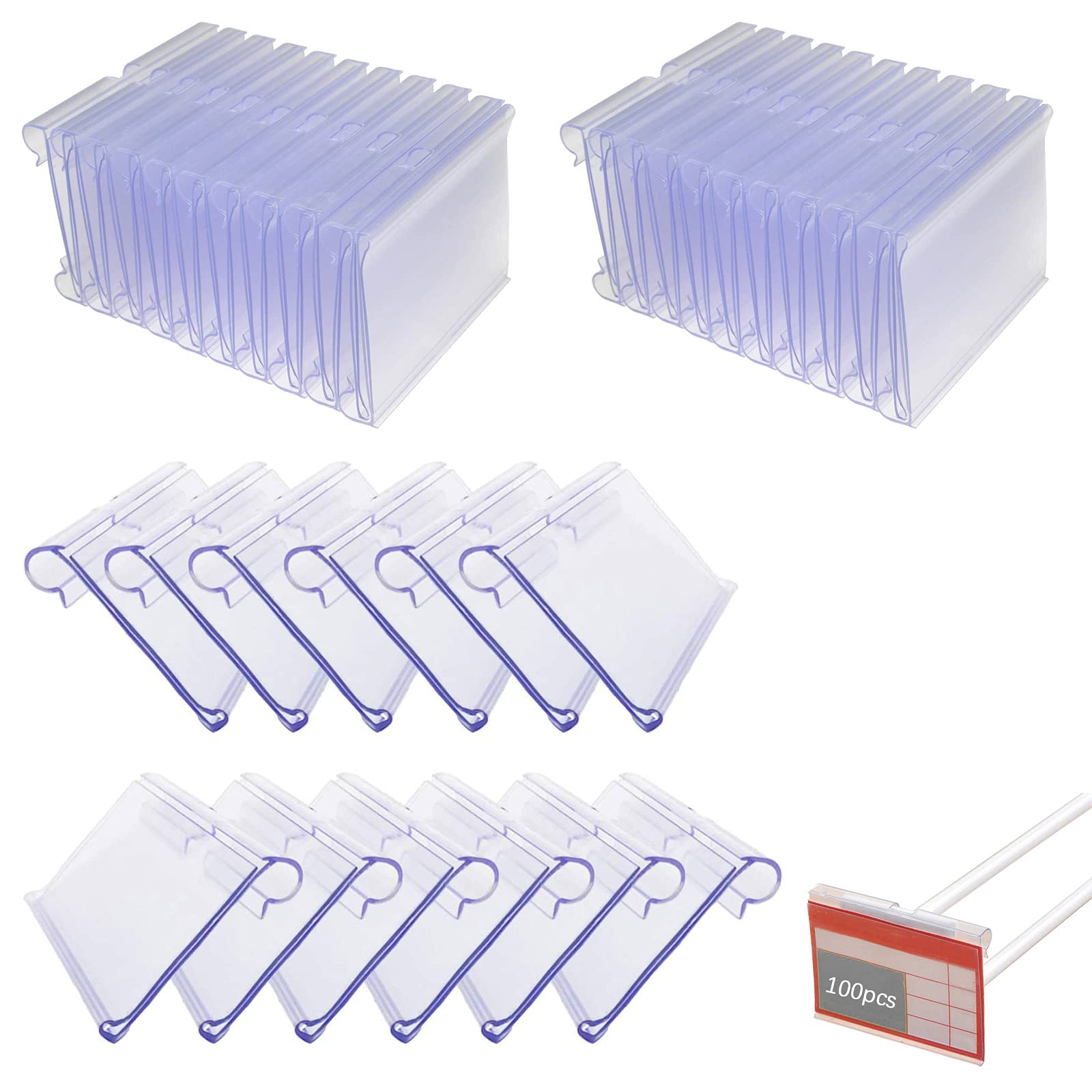 GZLCEU Pack of 100 label holders, PVC price tag holder, transparent plastic, reusable for large shopping malls, supermarkets, small shops
