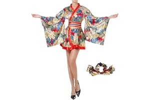 ASWTZ Women's Japanese Kimono Costume Traditional Geisha Short Robe Anime Printed Bathrobe Pattern Sleepwear