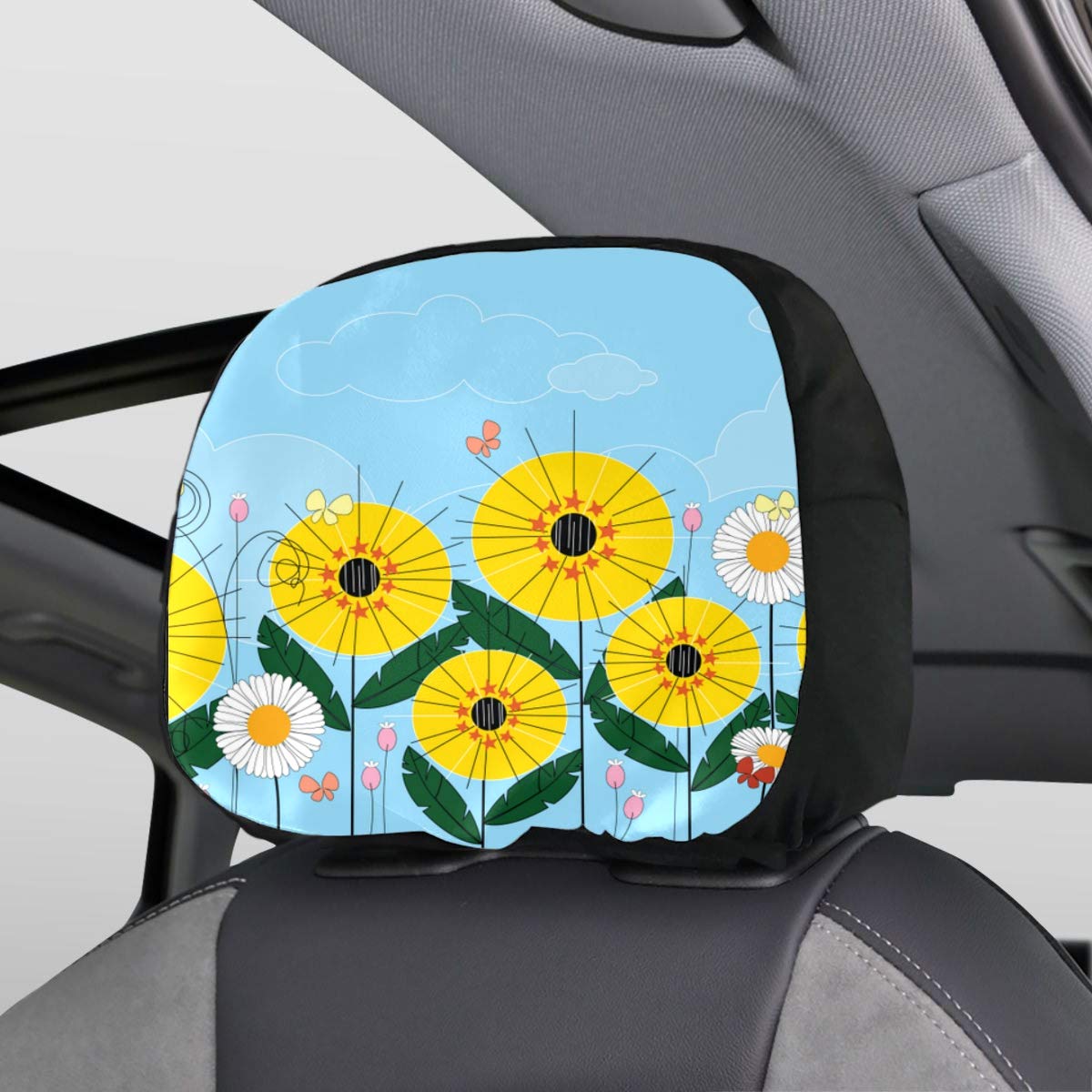 Covers for Car Headrest Butterfly Colorful Flowers