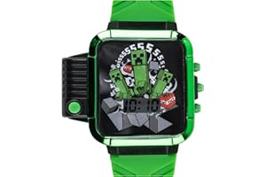 Minecraft Creeper Merch - Kids Digital Watch with LED Flashlight, Light Show, and Green Creeper Design - Officially Licensed 
