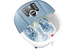 Ovitus Foot Bath Spa Massager with Heat Bubbles,Pedicure Spa Soaker 16 Motorized Shiatsu Roller Massage Feet, Frequency Conversion, Adjustable Time & Temperature, LED Display Touch-Key