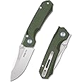 REMETTE Pocket Knife Rockable Design Button Lock Rhino 0315, EDC Pocket Knife for Men, 14C28N Blade Folding Knife, Durable Micarta Handle with Pocket Clip, Sharp Hunting Camping Knives