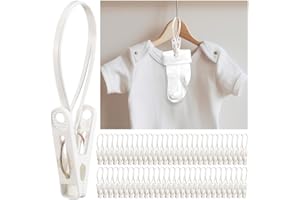 Honeydak 60 Pack Multi-Purpose Laundry Hooks Hanging Clips Bulk with Plastic Rope Hanger Clips for Baby Clothes Closet Organizer for Pants Hat Sock Boot Bra Towel Bathroom Wardrobe Kitchen, White
