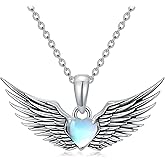 OUTANG Angel Wings Necklace for Women 925 Sterling Silver Moonstone Guardian Angel Wing Pendant Ladies Jewelry Gifts