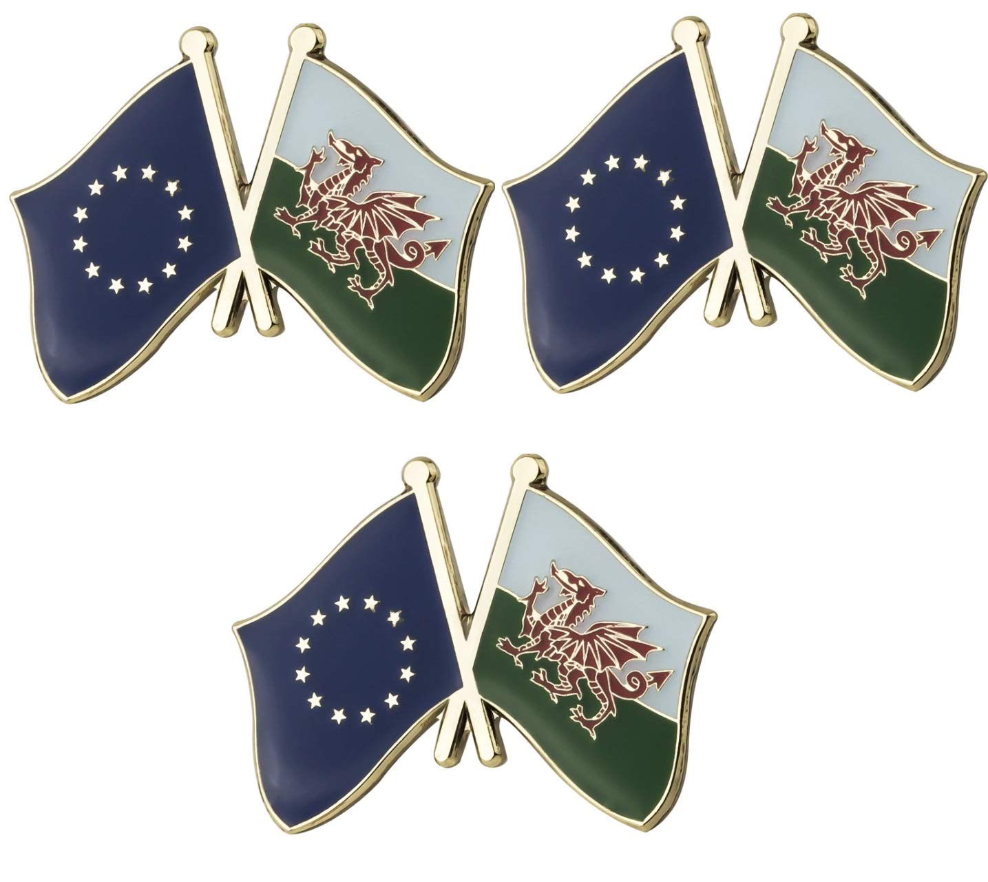 set of 3 x Flag of Wales and European Union Remain friendship metal pin badges badge