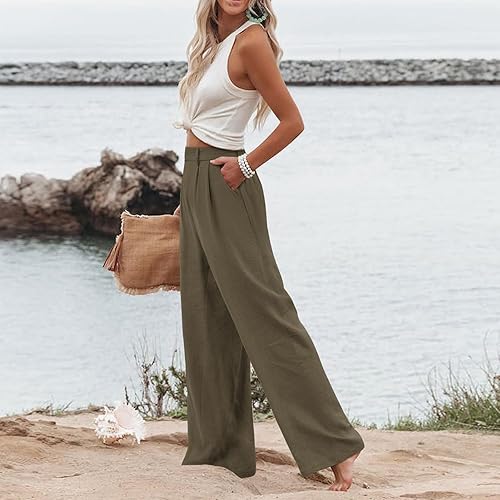 Womens Wide Leg Dress Pants Summer Elastic Waist Business Casual